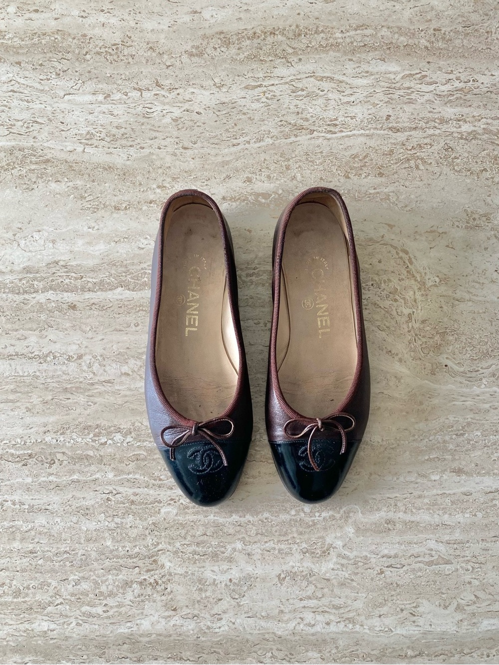Vintage Chanel Cap Toe CC Bow Ballet Flats